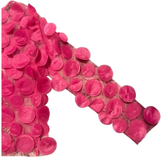 Frank Lyman Montreal Hot Pink 3D Floral Applique Mesh Top Long Sleeve Fuchsia M - Picture 7 of 11